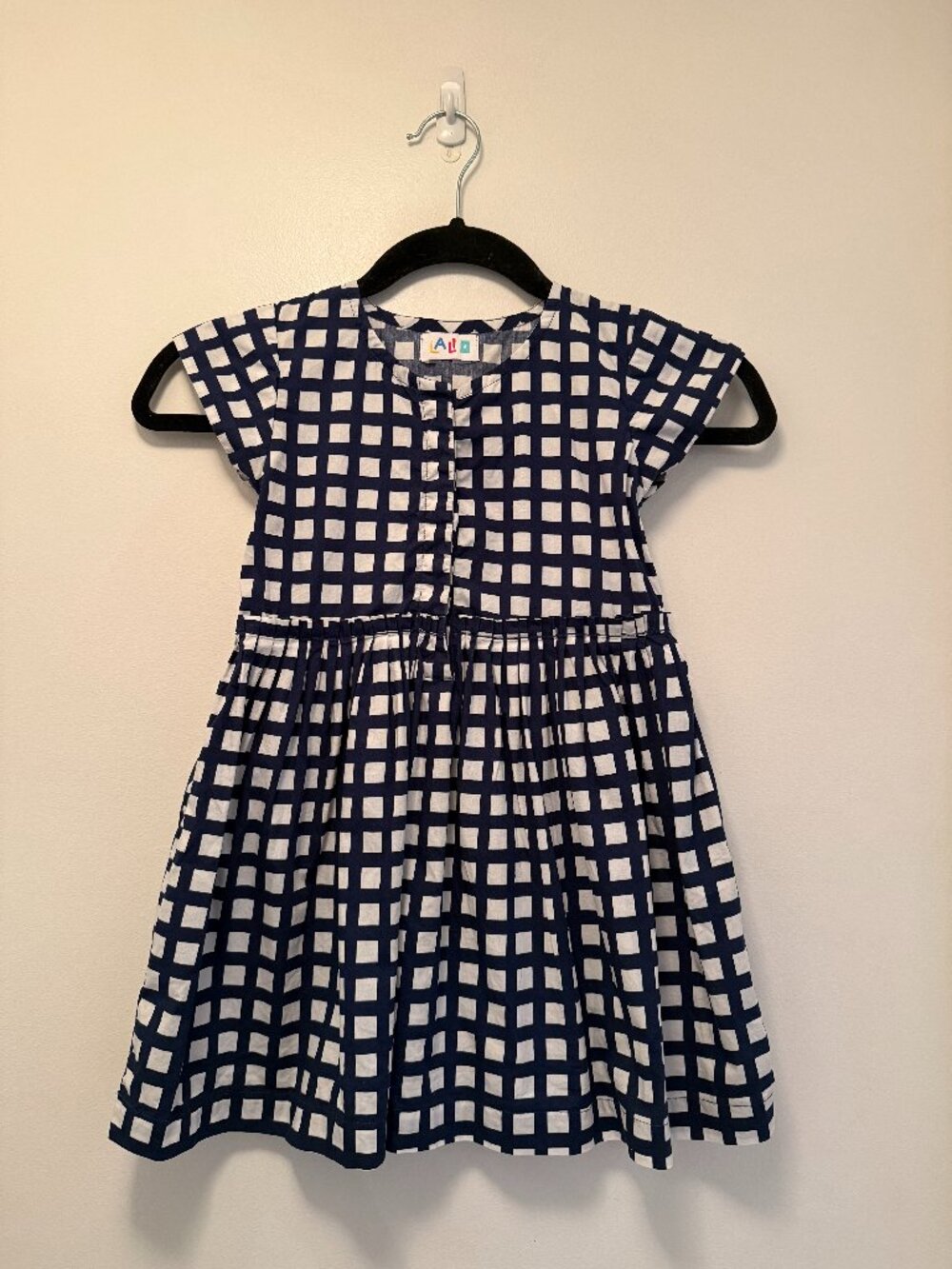 Lali Kids | Navy Grid Check Dress | Girls Size 4 | 100% Cotton